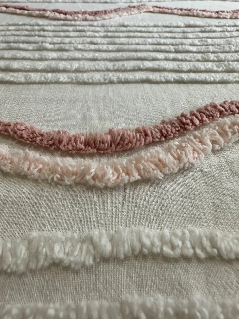 Vintage Chenille Bedspread White Pink Cover 100” x 71